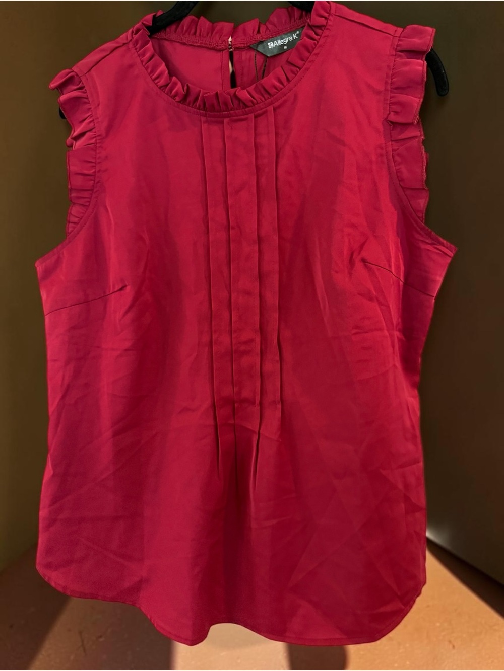 Allegra K Raspberry Pink Ruffle Trim Sleeveless Blouse Women's Size M Pintuck